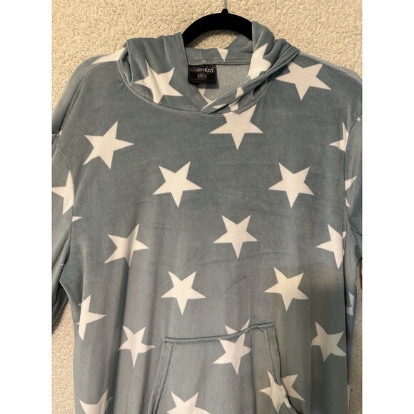 32 Degrees Heat Velour Sleepwear Sweater Dress Hooded Size L/XL Light Blue Stars - Picture 3 of 12